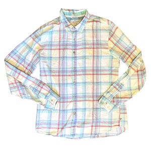 Guess Pastel Plaid Long Sleeve Button Front Slim Fit Shirt NWOT Size XL